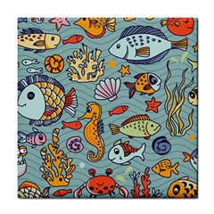 Cartoon Underwater Seamless Pattern With Crab Fish Seahorse Coral Marine Elements Tile Coaster