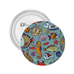 Cartoon Underwater Seamless Pattern With Crab Fish Seahorse Coral Marine Elements 2.25  Buttons