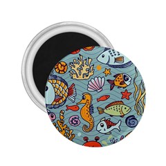 Cartoon Underwater Seamless Pattern With Crab Fish Seahorse Coral Marine Elements 2.25  Magnets