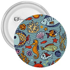 Cartoon Underwater Seamless Pattern With Crab Fish Seahorse Coral Marine Elements 3  Buttons