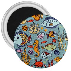 Cartoon Underwater Seamless Pattern With Crab Fish Seahorse Coral Marine Elements 3  Magnets