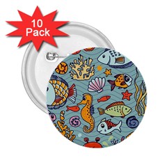 Cartoon Underwater Seamless Pattern With Crab Fish Seahorse Coral Marine Elements 2.25  Buttons (10 pack) 