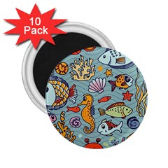 Cartoon Underwater Seamless Pattern With Crab Fish Seahorse Coral Marine Elements 2.25  Magnets (10 pack) 