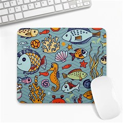 Cartoon Underwater Seamless Pattern With Crab Fish Seahorse Coral Marine Elements Large Mousepad