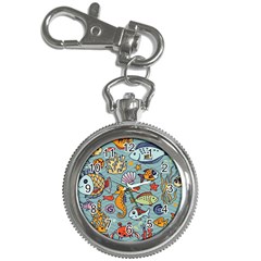 Cartoon Underwater Seamless Pattern With Crab Fish Seahorse Coral Marine Elements Key Chain Watches