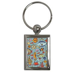 Cartoon Underwater Seamless Pattern With Crab Fish Seahorse Coral Marine Elements Key Chain (Rectangle)