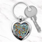 Cartoon Underwater Seamless Pattern With Crab Fish Seahorse Coral Marine Elements Key Chain (Heart) Front