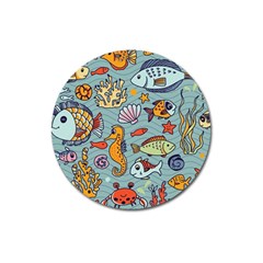 Cartoon Underwater Seamless Pattern With Crab Fish Seahorse Coral Marine Elements Magnet 3  (Round)