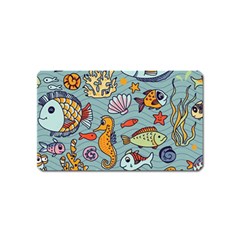 Cartoon Underwater Seamless Pattern With Crab Fish Seahorse Coral Marine Elements Magnet (Name Card)