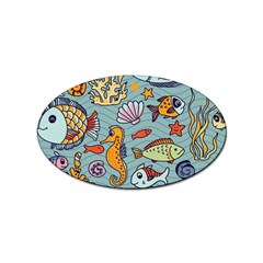 Cartoon Underwater Seamless Pattern With Crab Fish Seahorse Coral Marine Elements Sticker Oval (100 pack)