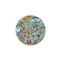 Cartoon Underwater Seamless Pattern With Crab Fish Seahorse Coral Marine Elements Golf Ball Marker