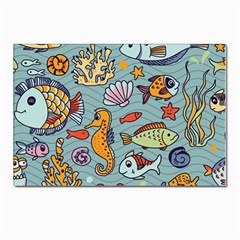 Cartoon Underwater Seamless Pattern With Crab Fish Seahorse Coral Marine Elements Postcards 5  X 7  (pkg Of 10) by uniart180623