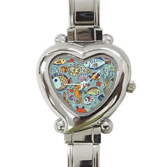 Cartoon Underwater Seamless Pattern With Crab Fish Seahorse Coral Marine Elements Heart Italian Charm Watch