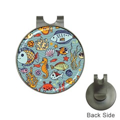 Cartoon Underwater Seamless Pattern With Crab Fish Seahorse Coral Marine Elements Hat Clips with Golf Markers