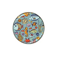 Cartoon Underwater Seamless Pattern With Crab Fish Seahorse Coral Marine Elements Hat Clip Ball Marker (4 pack)