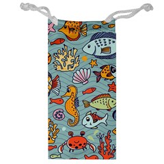 Cartoon Underwater Seamless Pattern With Crab Fish Seahorse Coral Marine Elements Jewelry Bag