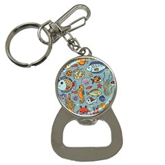 Cartoon Underwater Seamless Pattern With Crab Fish Seahorse Coral Marine Elements Bottle Opener Key Chain