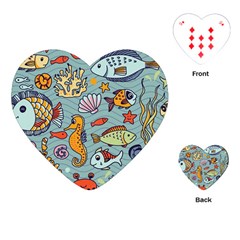 Cartoon Underwater Seamless Pattern With Crab Fish Seahorse Coral Marine Elements Playing Cards Single Design (Heart)