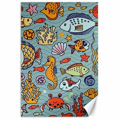 Cartoon Underwater Seamless Pattern With Crab Fish Seahorse Coral Marine Elements Canvas 24  x 36 