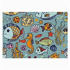 Cartoon Underwater Seamless Pattern With Crab Fish Seahorse Coral Marine Elements Large Glasses Cloth