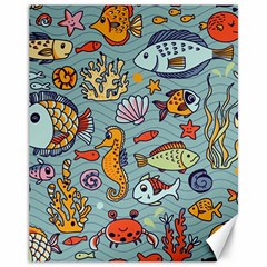 Cartoon Underwater Seamless Pattern With Crab Fish Seahorse Coral Marine Elements Canvas 11  x 14 