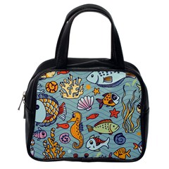 Cartoon Underwater Seamless Pattern With Crab Fish Seahorse Coral Marine Elements Classic Handbag (One Side)