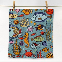 Cartoon Underwater Seamless Pattern With Crab Fish Seahorse Coral Marine Elements Face Towel