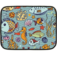 Cartoon Underwater Seamless Pattern With Crab Fish Seahorse Coral Marine Elements Fleece Blanket (Mini)