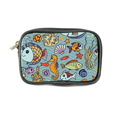 Cartoon Underwater Seamless Pattern With Crab Fish Seahorse Coral Marine Elements Coin Purse