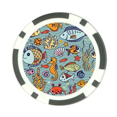 Cartoon Underwater Seamless Pattern With Crab Fish Seahorse Coral Marine Elements Poker Chip Card Guard (10 pack)