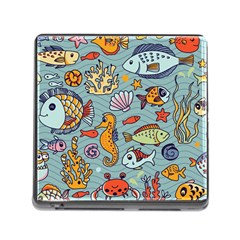 Cartoon Underwater Seamless Pattern With Crab Fish Seahorse Coral Marine Elements Memory Card Reader (Square 5 Slot)