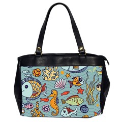 Cartoon Underwater Seamless Pattern With Crab Fish Seahorse Coral Marine Elements Oversize Office Handbag (2 Sides)