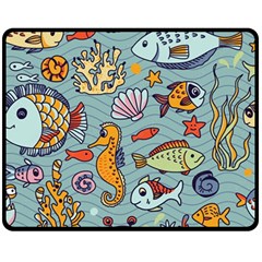 Cartoon Underwater Seamless Pattern With Crab Fish Seahorse Coral Marine Elements Fleece Blanket (Medium)