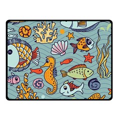 Cartoon Underwater Seamless Pattern With Crab Fish Seahorse Coral Marine Elements Fleece Blanket (Small)