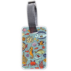 Cartoon Underwater Seamless Pattern With Crab Fish Seahorse Coral Marine Elements Luggage Tag (one Side) by uniart180623