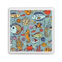 Cartoon Underwater Seamless Pattern With Crab Fish Seahorse Coral Marine Elements Memory Card Reader (Square)