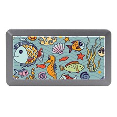 Cartoon Underwater Seamless Pattern With Crab Fish Seahorse Coral Marine Elements Memory Card Reader (Mini)