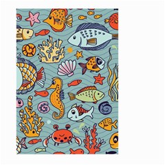 Cartoon Underwater Seamless Pattern With Crab Fish Seahorse Coral Marine Elements Large Garden Flag (Two Sides)