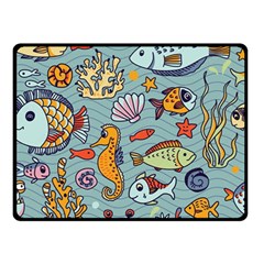 Cartoon Underwater Seamless Pattern With Crab Fish Seahorse Coral Marine Elements Two Sides Fleece Blanket (Small)