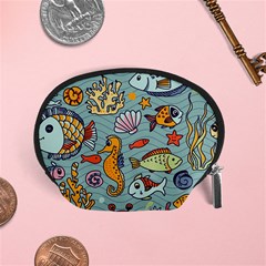 Cartoon Underwater Seamless Pattern With Crab Fish Seahorse Coral Marine Elements Accessory Pouch (Small)