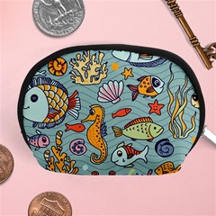 Cartoon Underwater Seamless Pattern With Crab Fish Seahorse Coral Marine Elements Accessory Pouch (Medium)