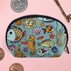 Cartoon Underwater Seamless Pattern With Crab Fish Seahorse Coral Marine Elements Accessory Pouch (Large)