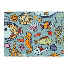 Cartoon Underwater Seamless Pattern With Crab Fish Seahorse Coral Marine Elements Two Sides Premium Plush Fleece Blanket (Mini)