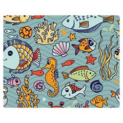 Cartoon Underwater Seamless Pattern With Crab Fish Seahorse Coral Marine Elements Two Sides Premium Plush Fleece Blanket (Medium)