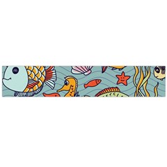 Cartoon Underwater Seamless Pattern With Crab Fish Seahorse Coral Marine Elements Large Premium Plush Fleece Scarf 