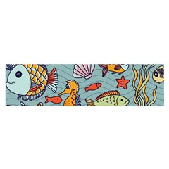 Cartoon Underwater Seamless Pattern With Crab Fish Seahorse Coral Marine Elements Oblong Satin Scarf (16  x 60 )