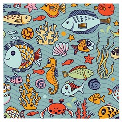 Cartoon Underwater Seamless Pattern With Crab Fish Seahorse Coral Marine Elements Wooden Puzzle Square