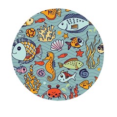 Cartoon Underwater Seamless Pattern With Crab Fish Seahorse Coral Marine Elements Mini Round Pill Box (Pack of 5)