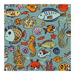 Cartoon Underwater Seamless Pattern With Crab Fish Seahorse Coral Marine Elements Banner And Sign 3  X 3 