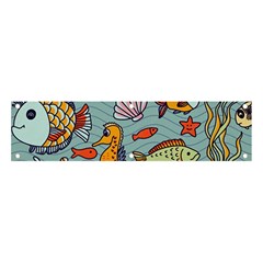 Cartoon Underwater Seamless Pattern With Crab Fish Seahorse Coral Marine Elements Banner and Sign 4  x 1 